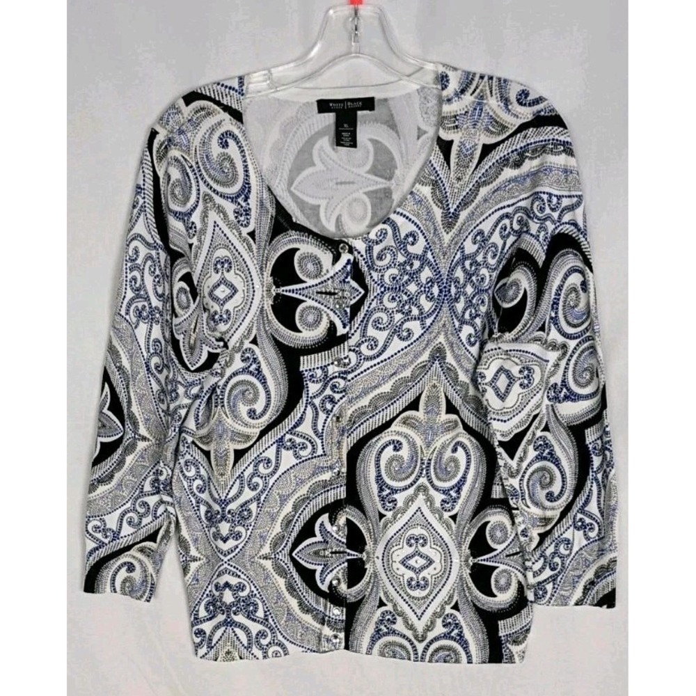 White House Black Market Womens Cardigan Size XL Rhinestone Snap Button Up